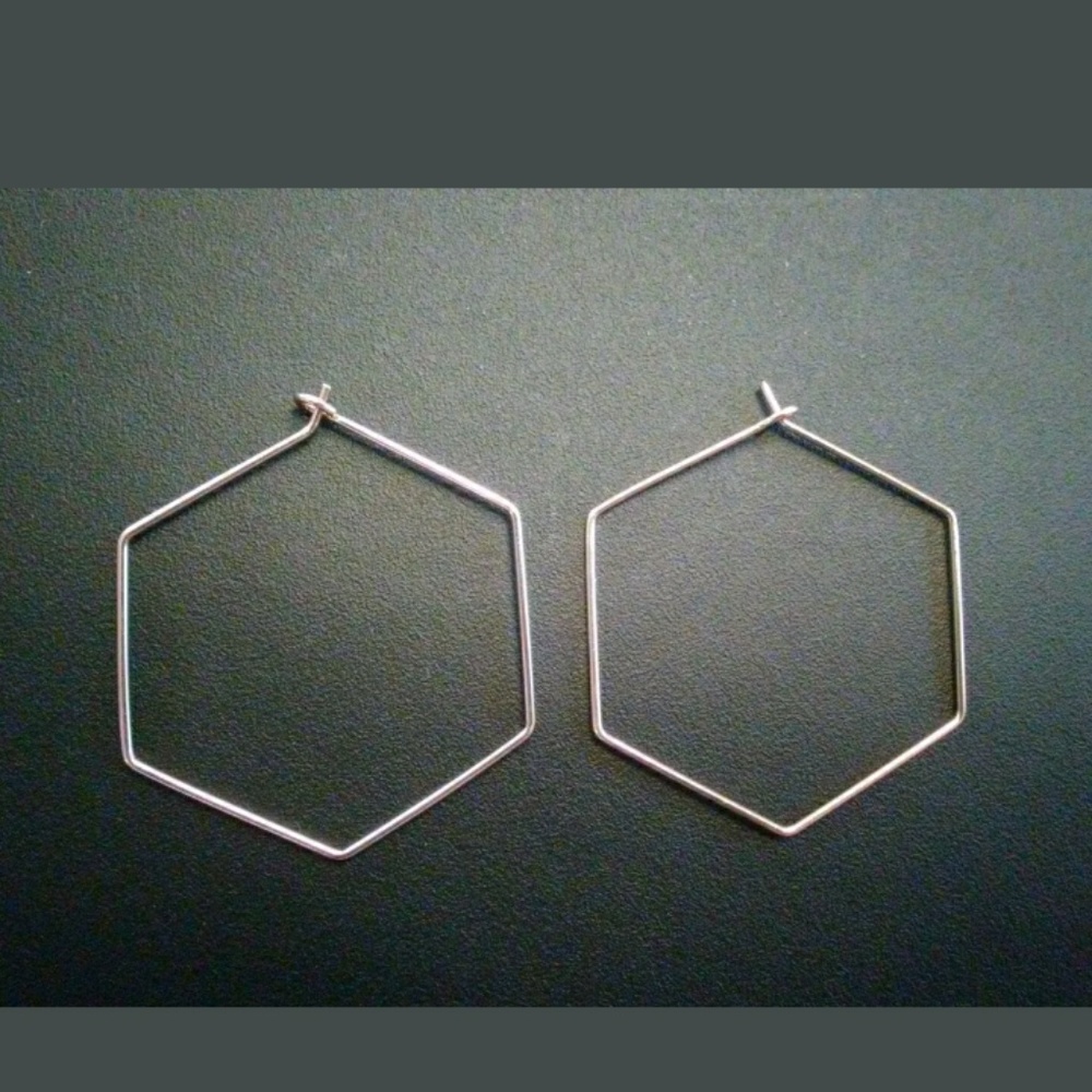 Hexagon Hoop Post Earrings by ZAD Gold Tone Metal